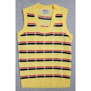 Vintage 1970s Coventry Mens Yellow Striped Sweater Vest Orlon Small